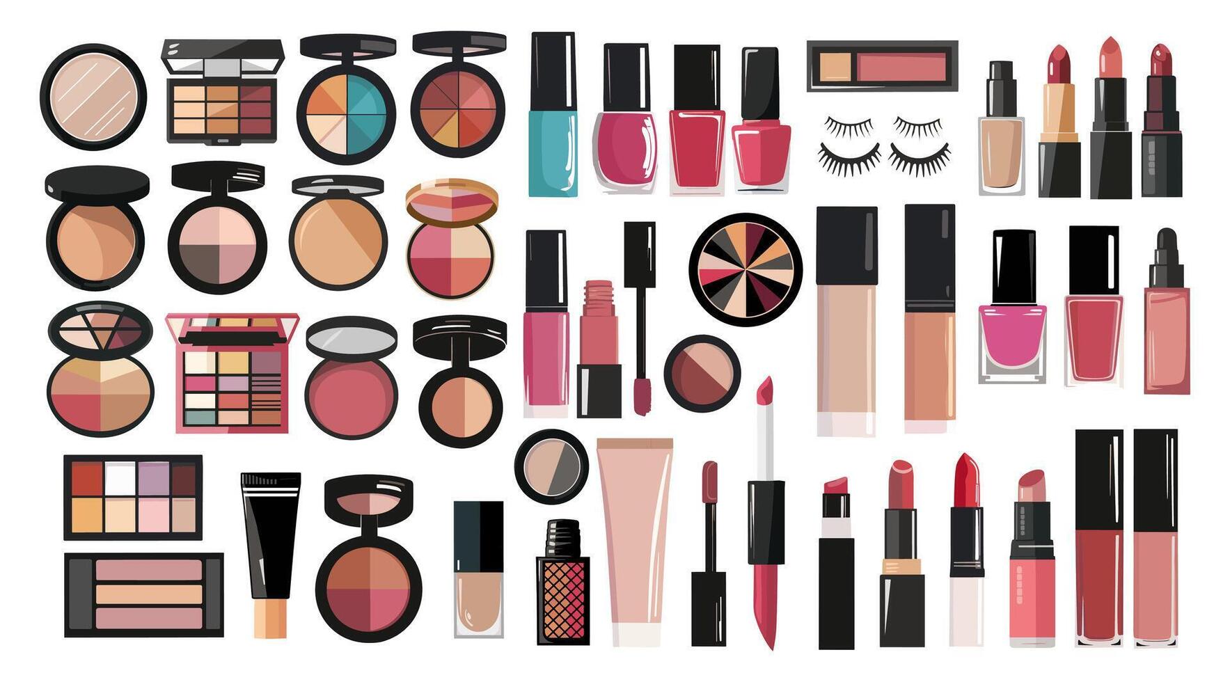 Various makeup products on a white background vector