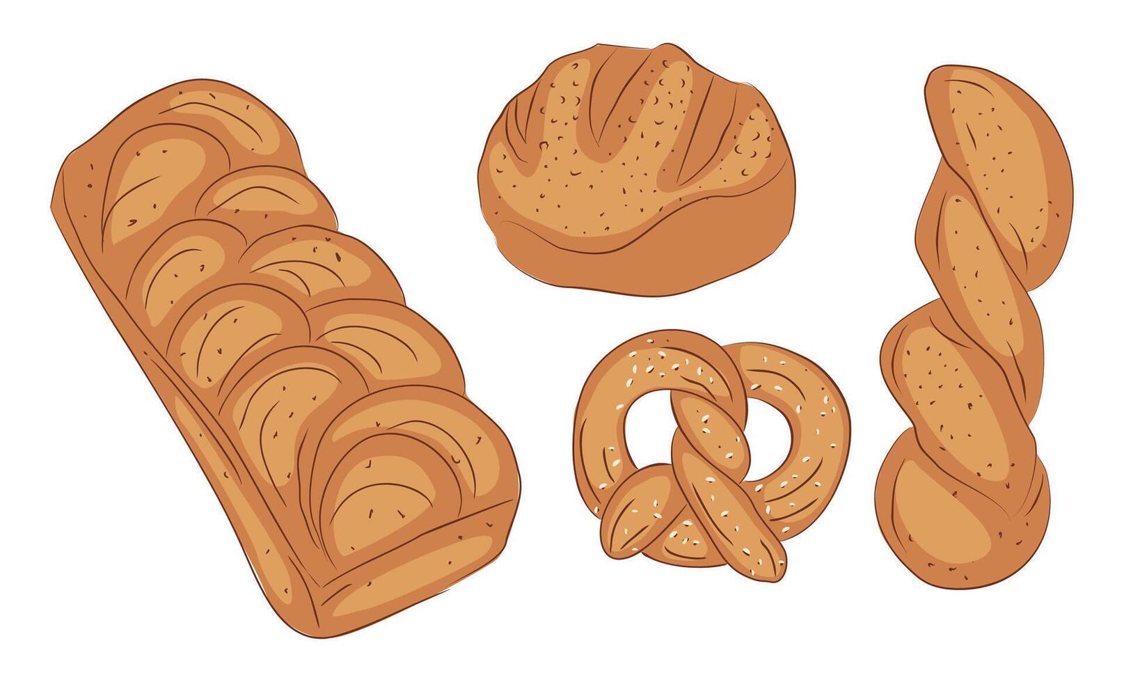 Set of breads and baked products isolated vector
