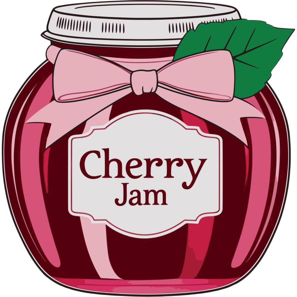 A Jam Jar Filled With Cherry Jam Tied With A Soft Pink Bow vector