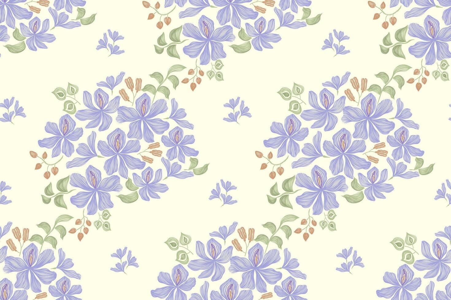 A pattern with purple flowers on a yellow background vector