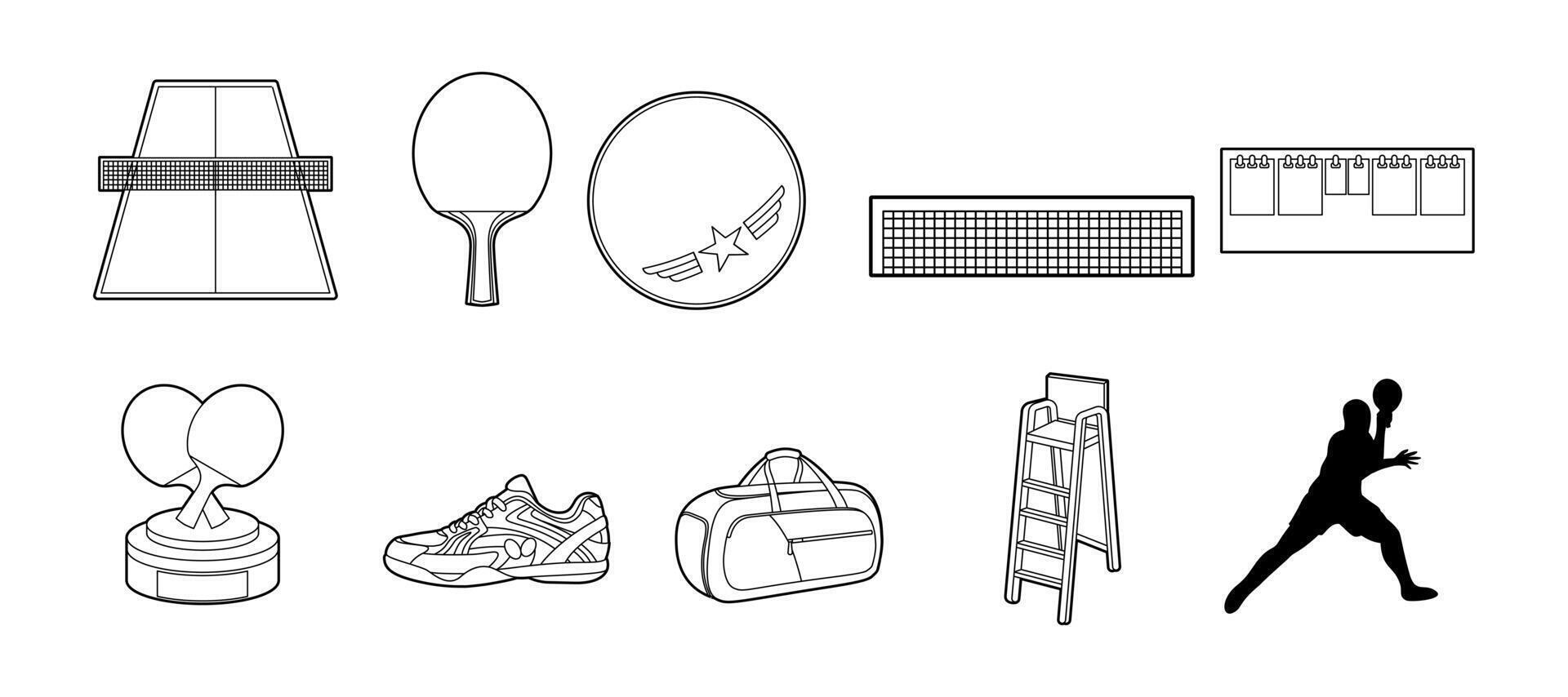 Table tennis related object outline set illustration vector