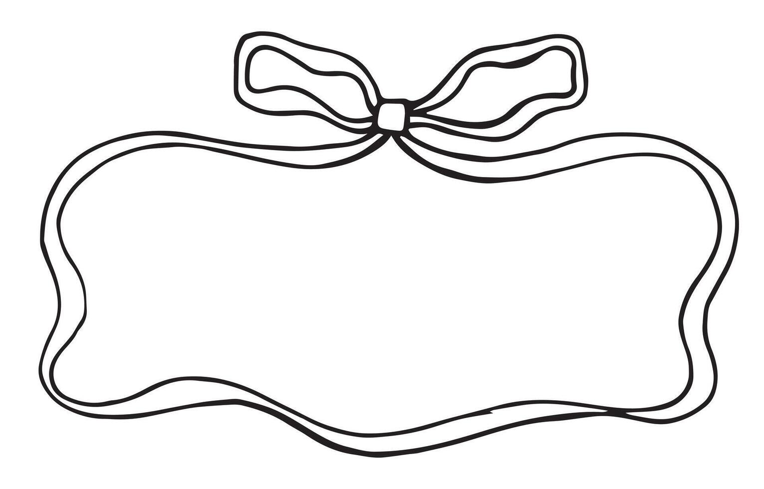 illustration ribbon frame with bow. black and white drawing in doodle style vector