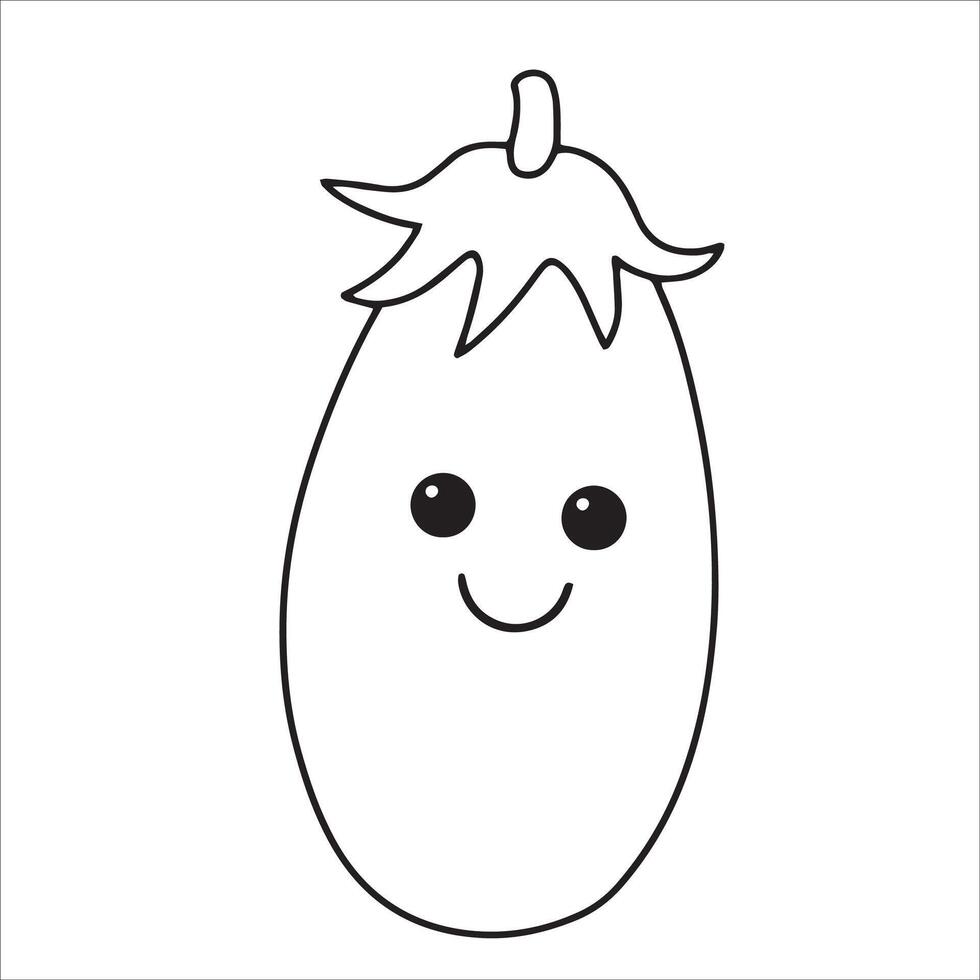 cute vegetable eggplant kawaii. illustration in doodle style vector