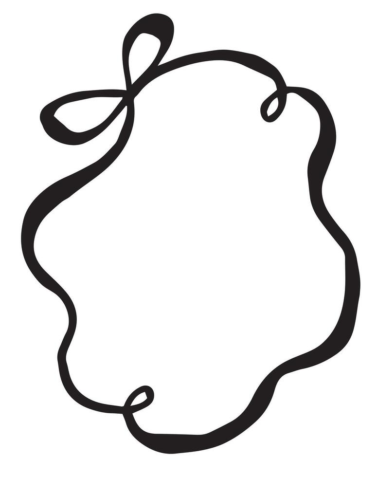 ribbon frame with bow. black and white drawing in doodle style vector