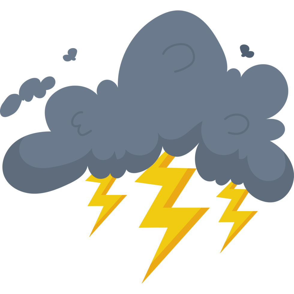 Cartoon cloud with lightning element icon isolated png
