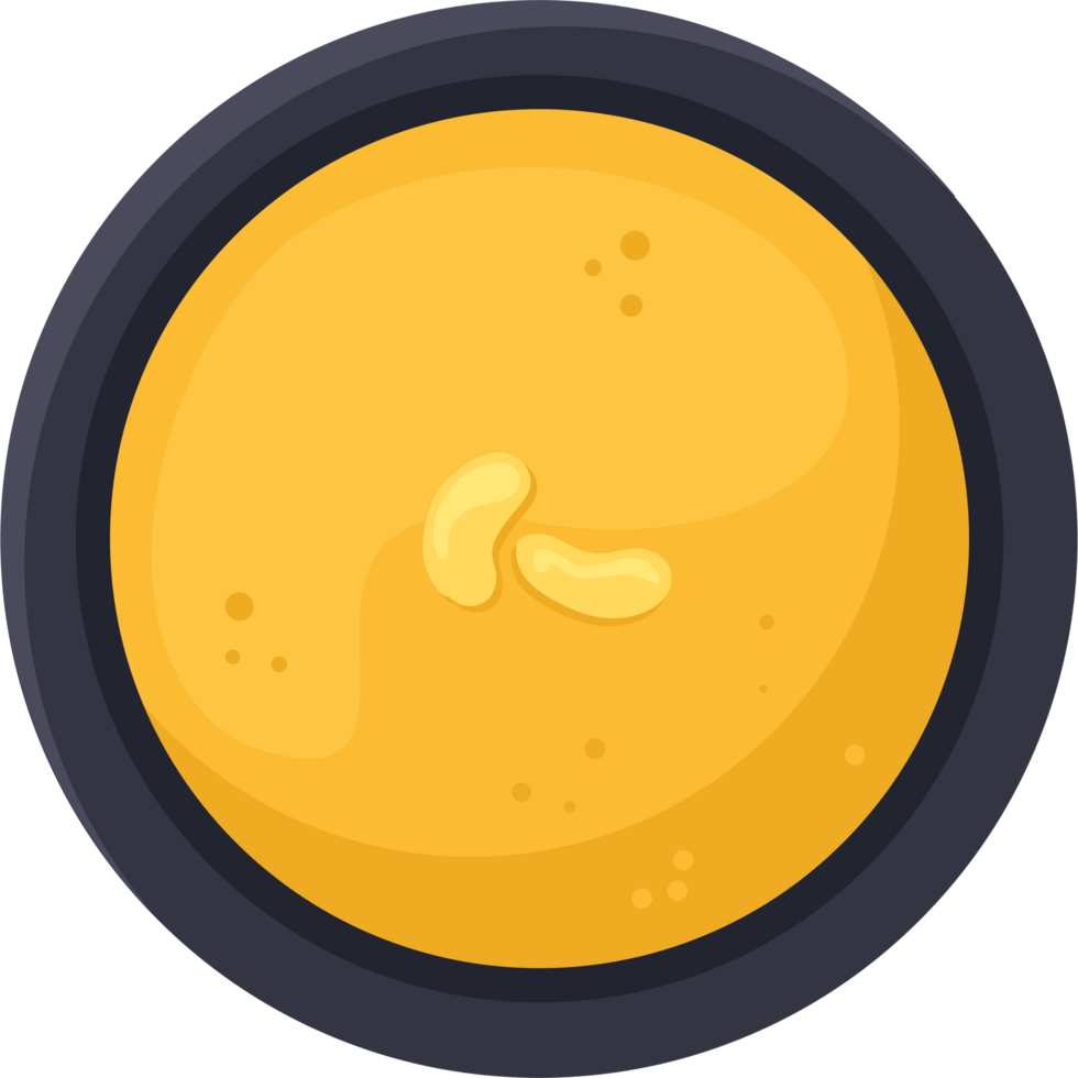 Bowl of yellow soup with a peanut element icon isolated png