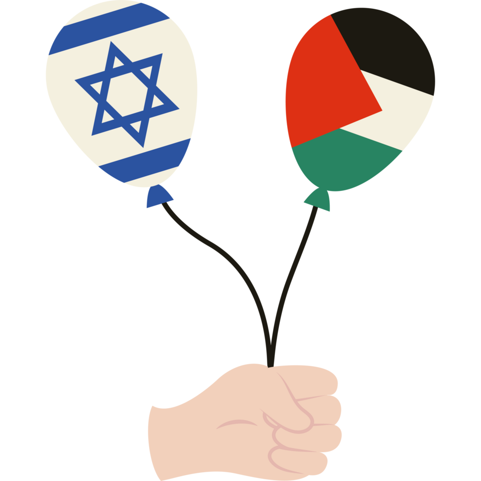 Palestine and israel flags in balloons helium element icon isolated png