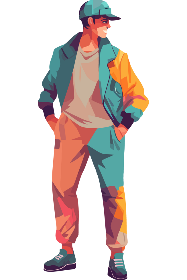 Man in a colorful jacket and pants element icon isolated png