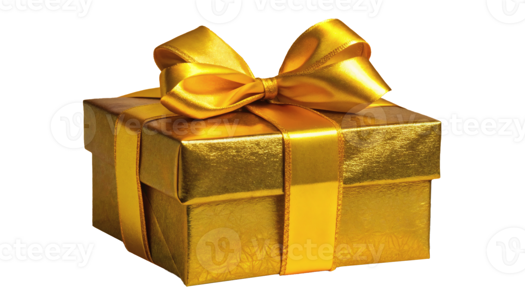 Bright golden gift box with a luxurious ribbon bow, isolated, celebration and special occasions png