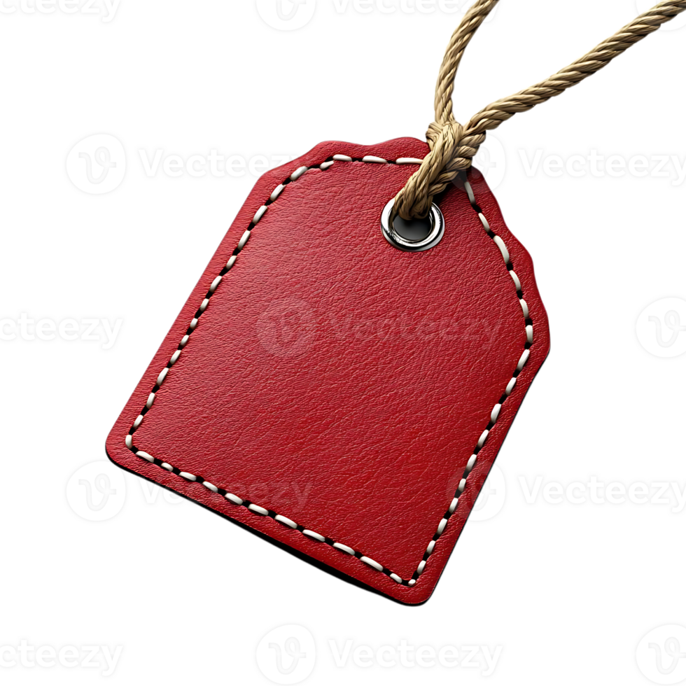 Red Leather Tag with Transparent Background, Ideal for Mockups png