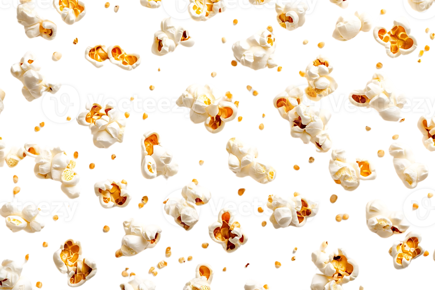 Popcorn Kernels Explode, Creating Fluffy Clouds against a Transparent Background png