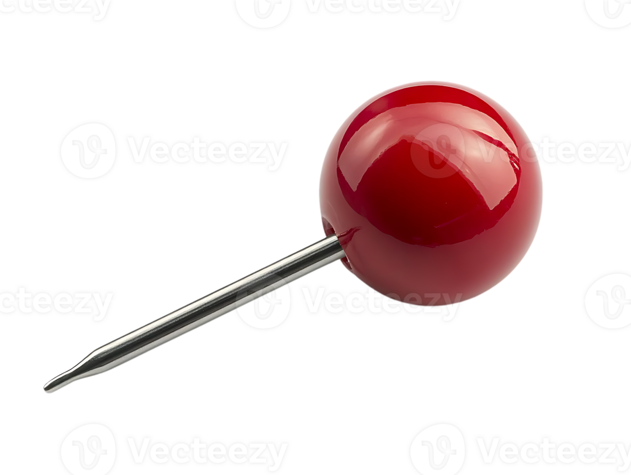 Create Shiny Red Ball Pushpin with Metal Stem, Transparent Background png