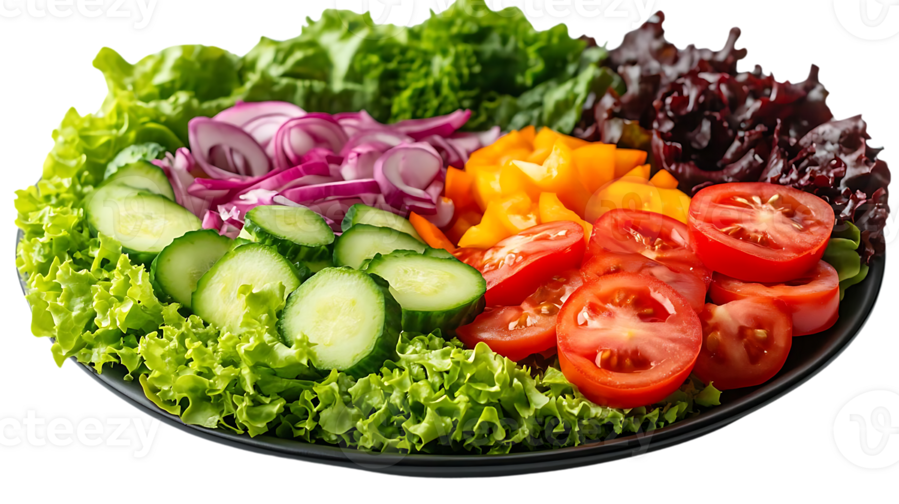Fresh Salad with Cucumbers, Tomatoes, and Red Onions on Transparent Background png