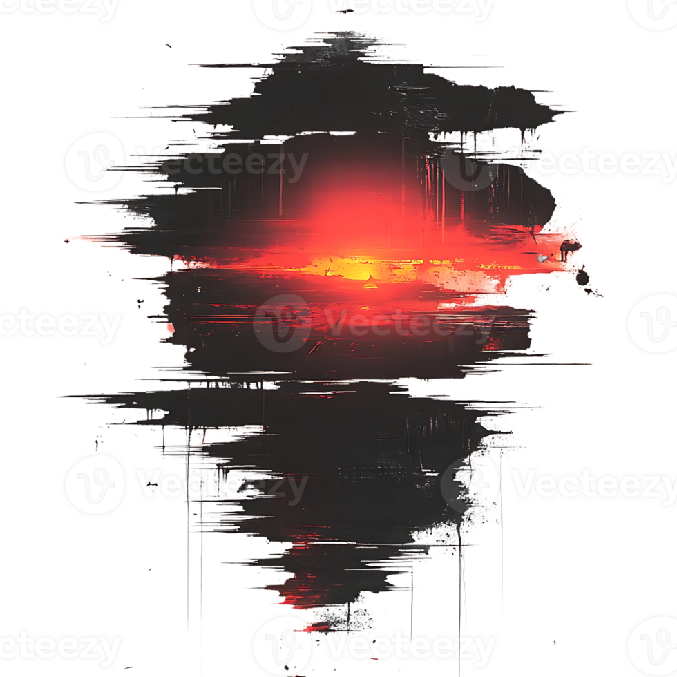 Sunset Landscape with Glitch Effect, Transparent Background Design png