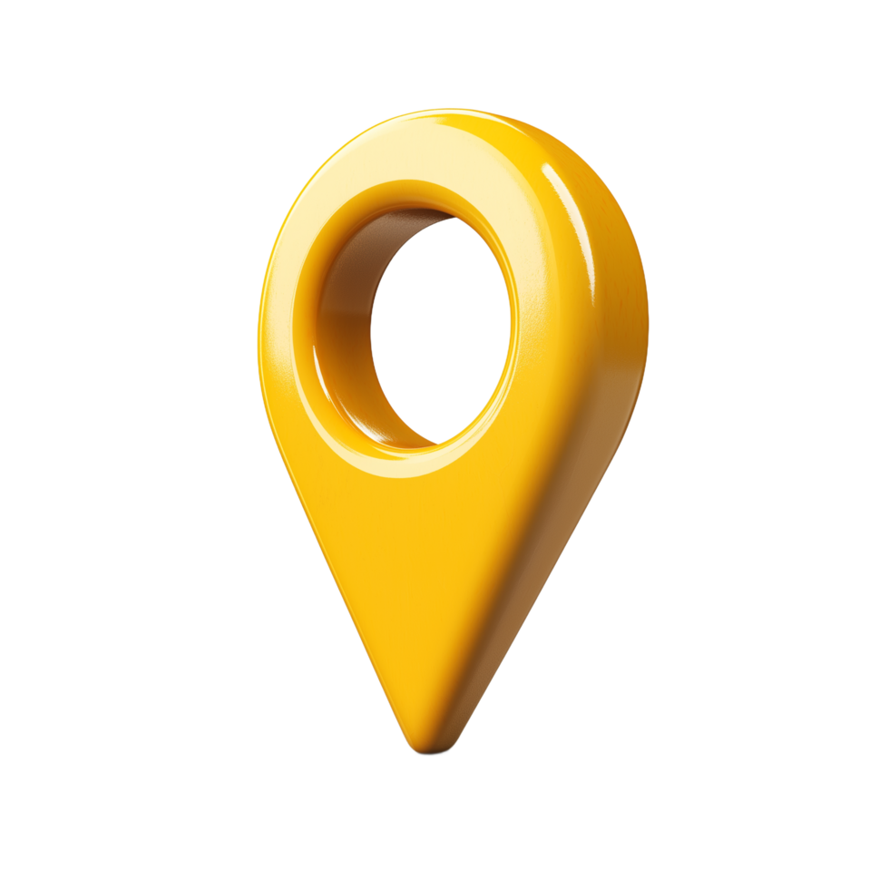 3D Render of a Shiny Yellow Location Marker Pin Icon, Navigation Symbol png