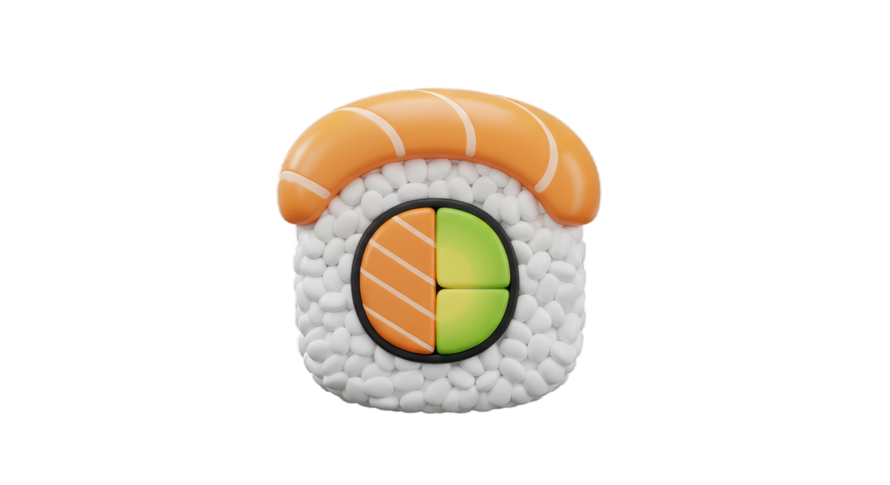 A Delightful 3D Render of California Roll Sushi Piece with Salmon Avocado and Rice png