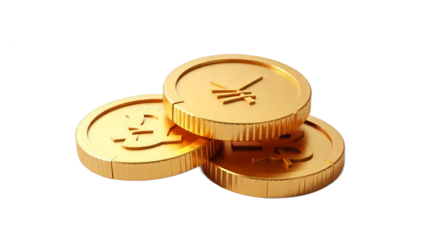 Three Gold Coins Stacked Together Displaying Wealth and Prosperity png