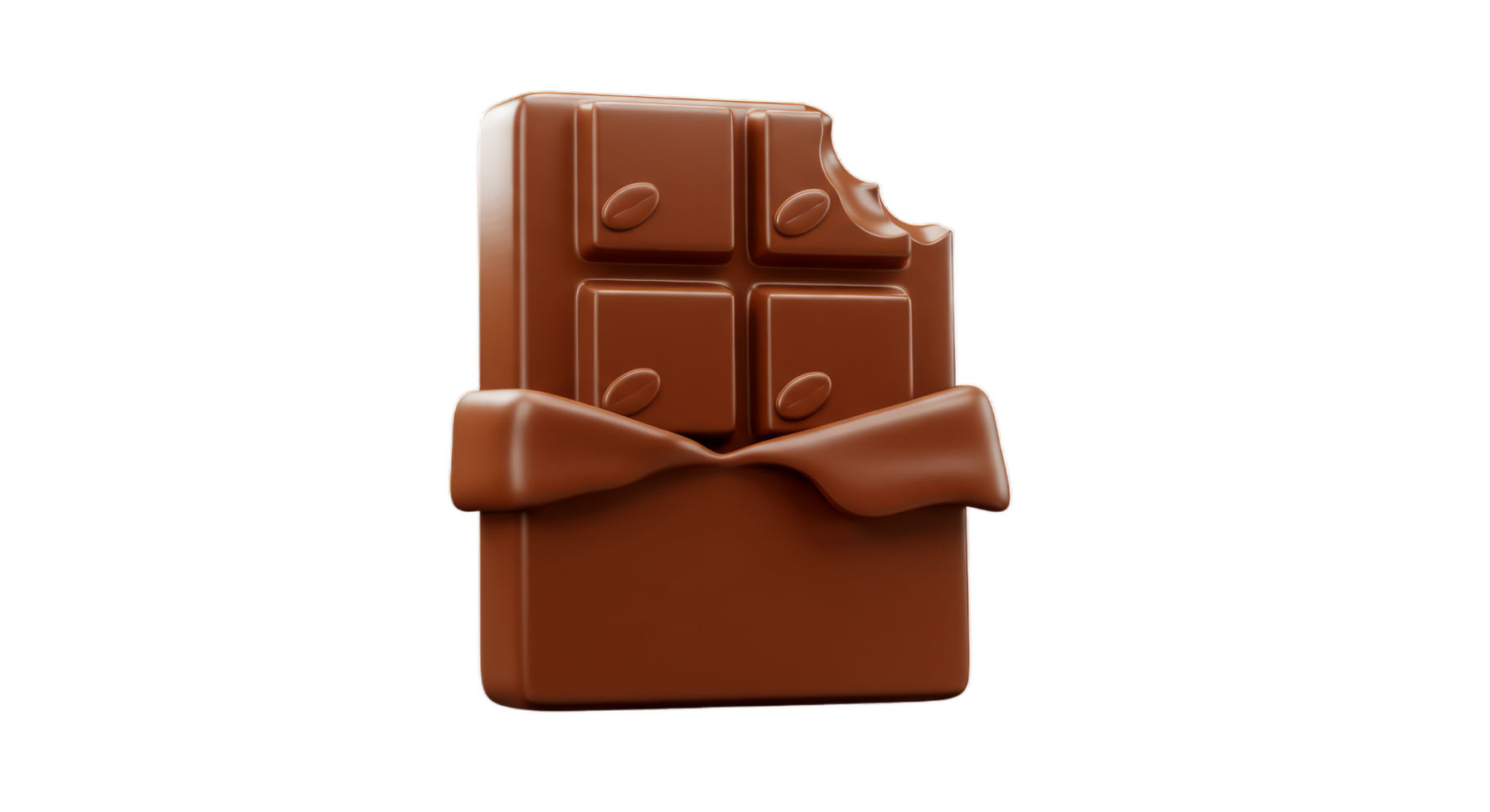 A Delicious Bitten Chocolate Bar in Brown Wrapper, 3D Rendered Sweet Treat, Creamy Texture, Tempting Dessert, Indulgent Snack, Bite Taken, Cocoa Flavor png