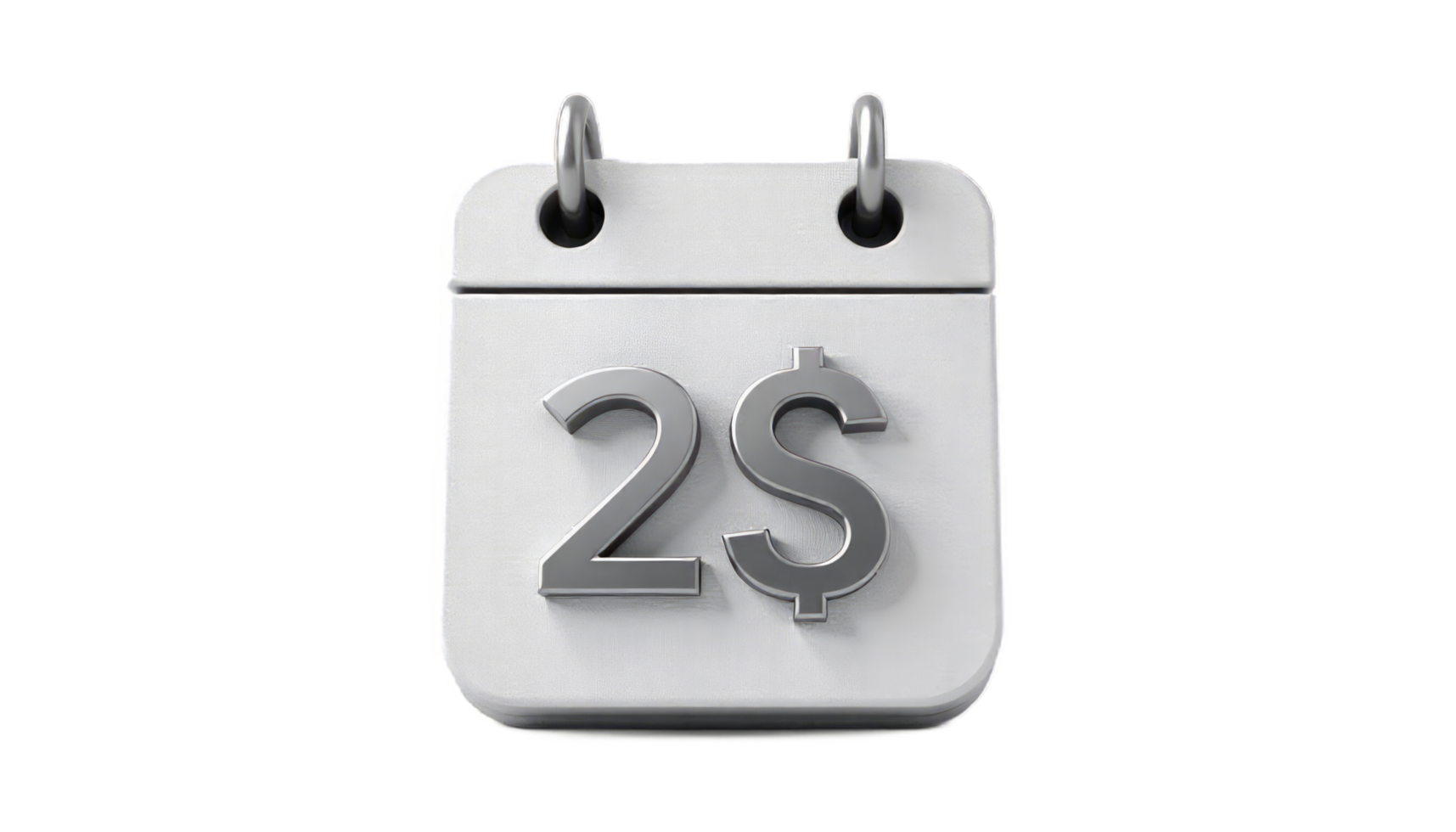 Two Dollars on a Calendar. A 3D Render of a Desk Calendar Displaying Two Dollars png