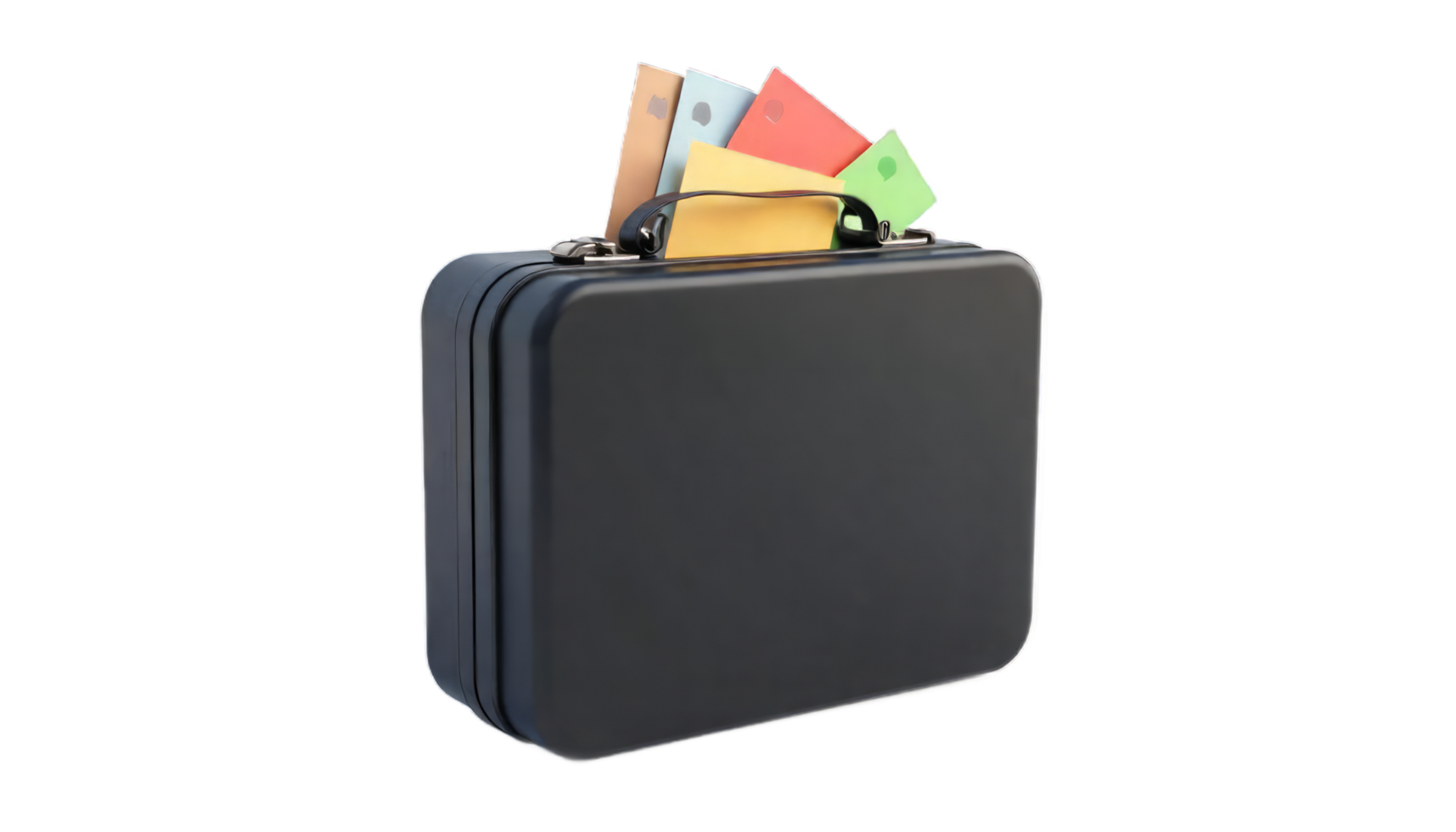 A Black Briefcase Ready for Business Trip Documents Papers and Folders Inside png