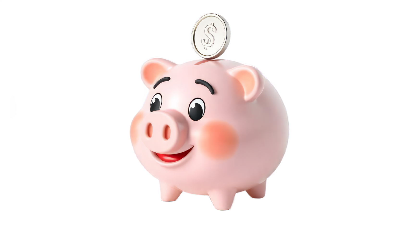 Adorable Pink Piggy Bank with a Dollar Coin. Saving Money Concept Illustration png