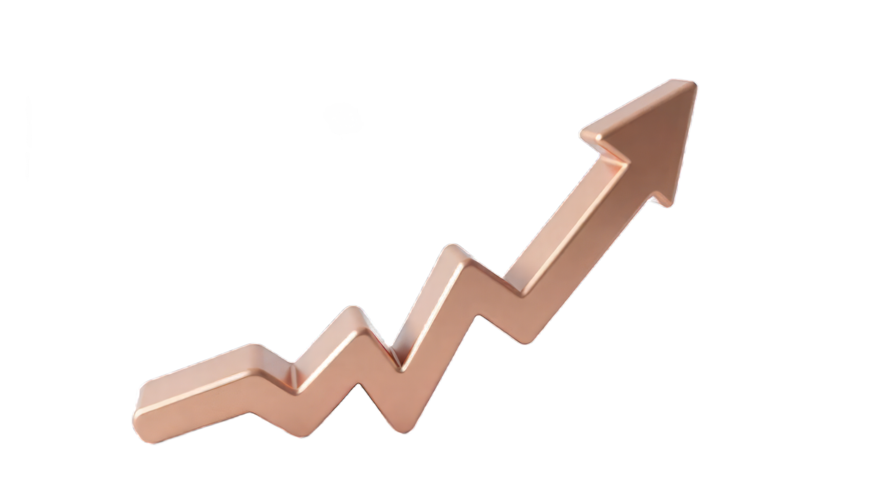 Rose Gold Upward Trending Arrow 3D Render. Growth, Success, and Progress Visualization png