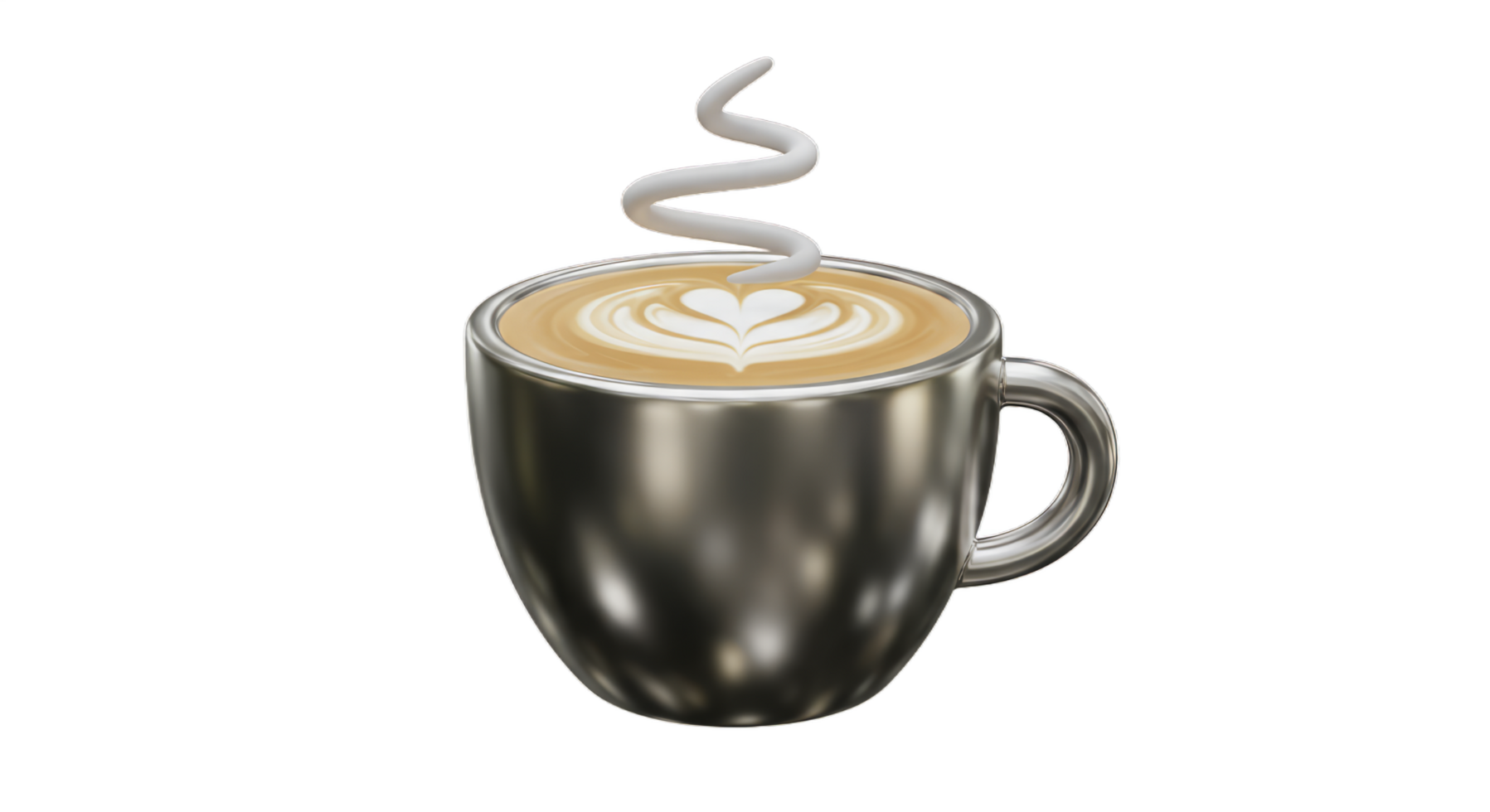 Aromatic Latte Art in a Sleek Metallic Mug. A Perfect Morning Brew png