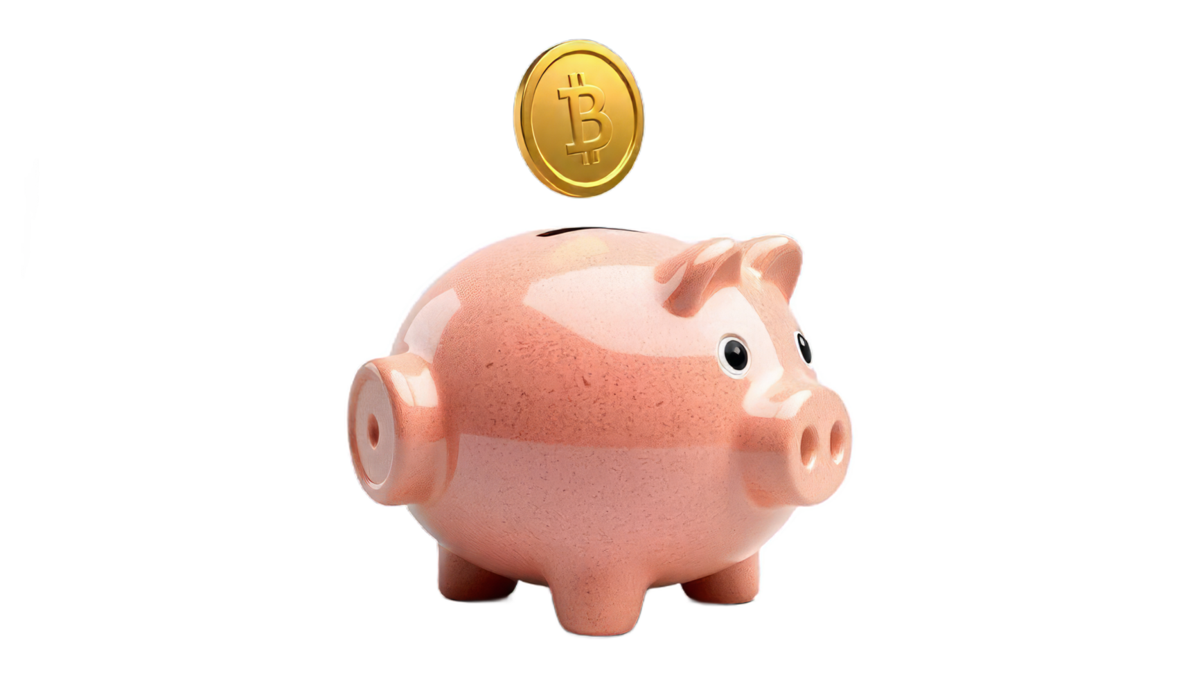 Bitcoin Investment Savings. A Piggy Bank and Cryptocurrency Coin png