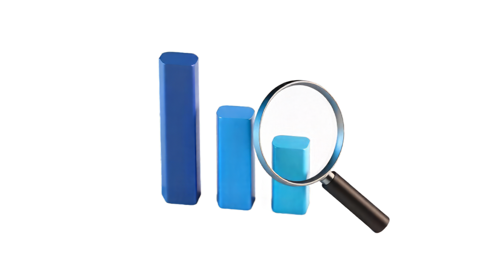 Data Analysis Magnifying Glass on 3D Bar Chart, Business Analytics Visualization, Market Research, Data Inspection, Financial Growth, Investment Strategy png