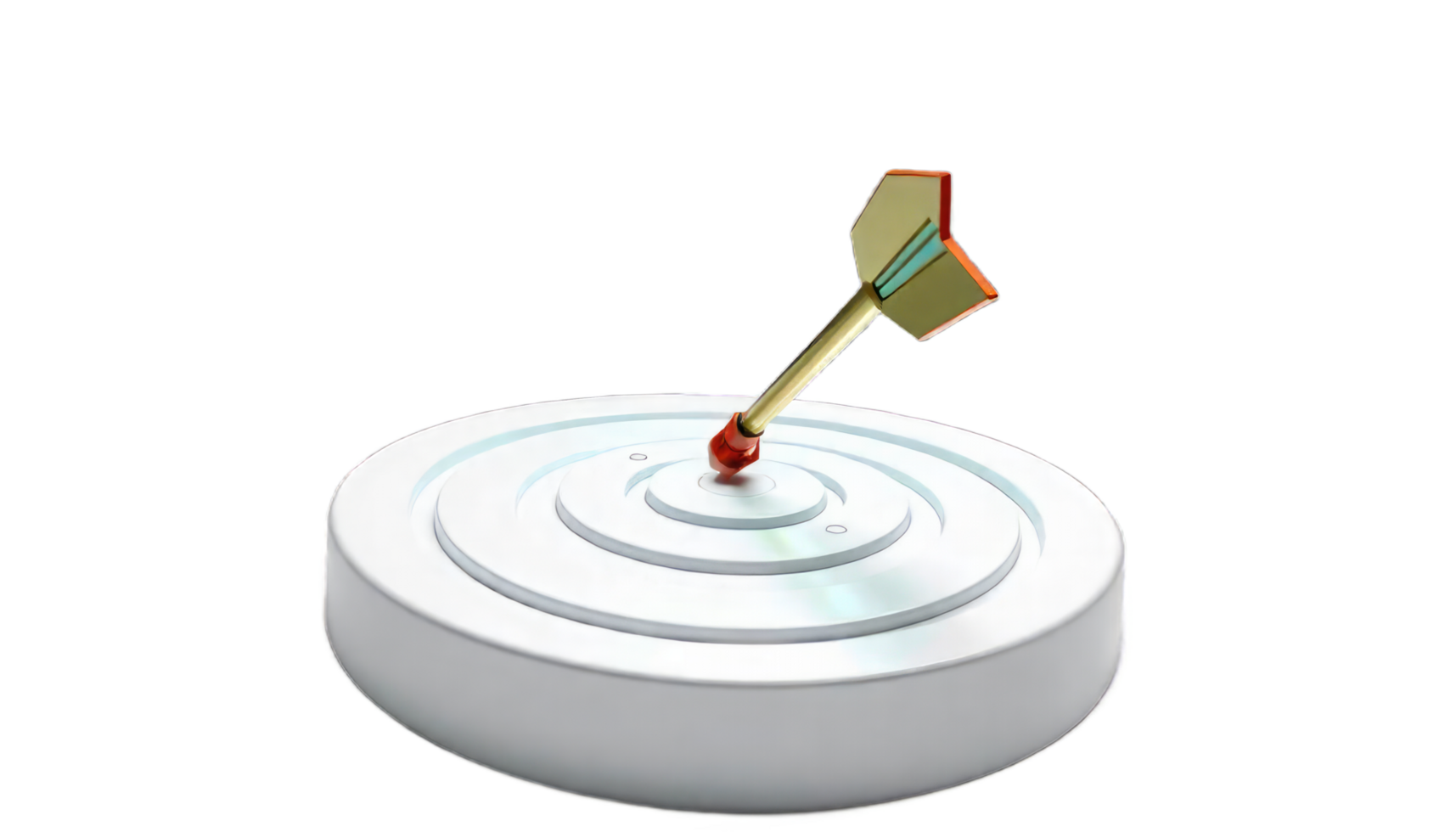 Achieving Success. A 3D Render of an Arrow Striking the Bullseye on a Circular Target png