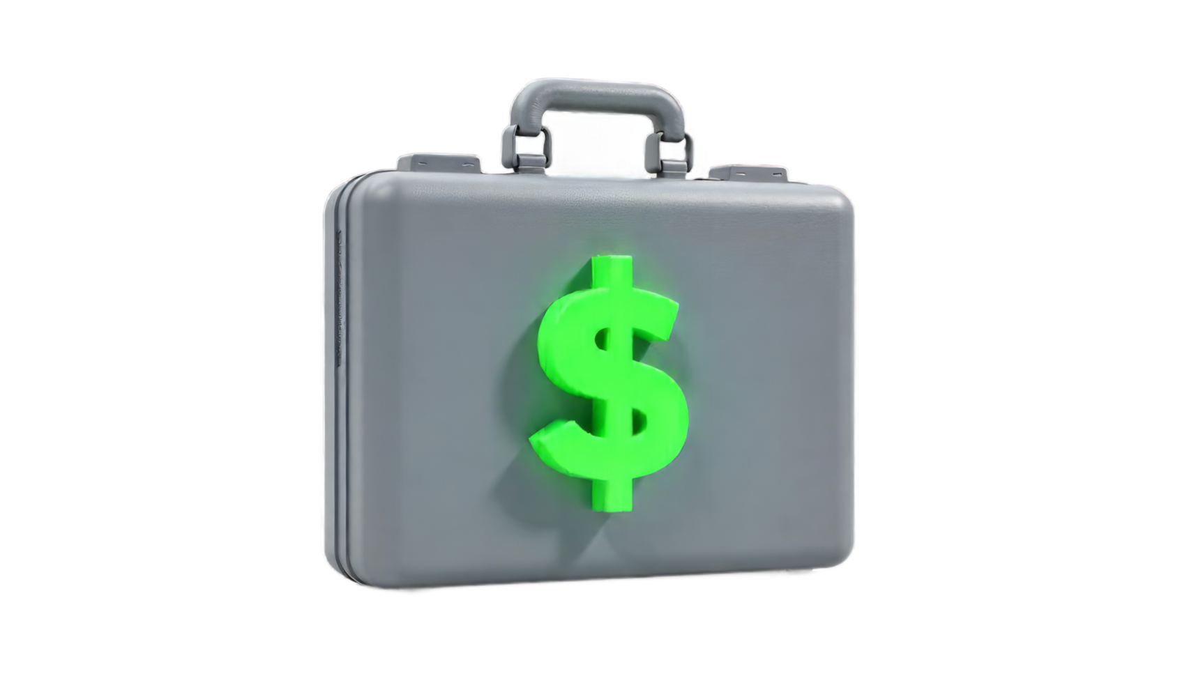 Grey Briefcase with Green Dollar Sign. A 3D Render of Financial Success and Wealth png