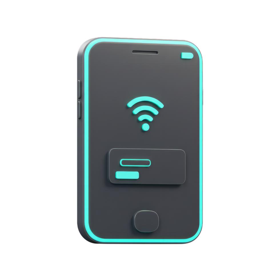 3D Render of Smartphone Displaying Wireless Network Connection and Login Interface png