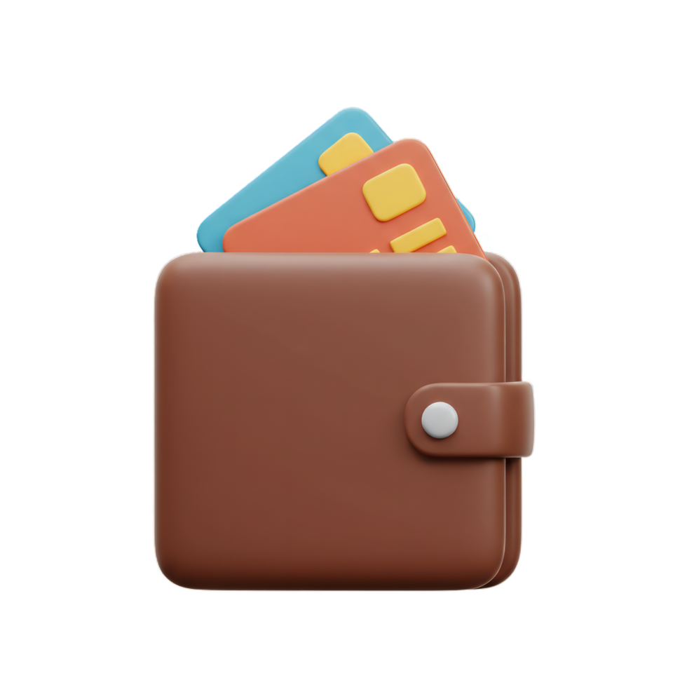 Brown Leather Wallet with Colorful Credit Cards Sticking Out 3D Render Illustration png