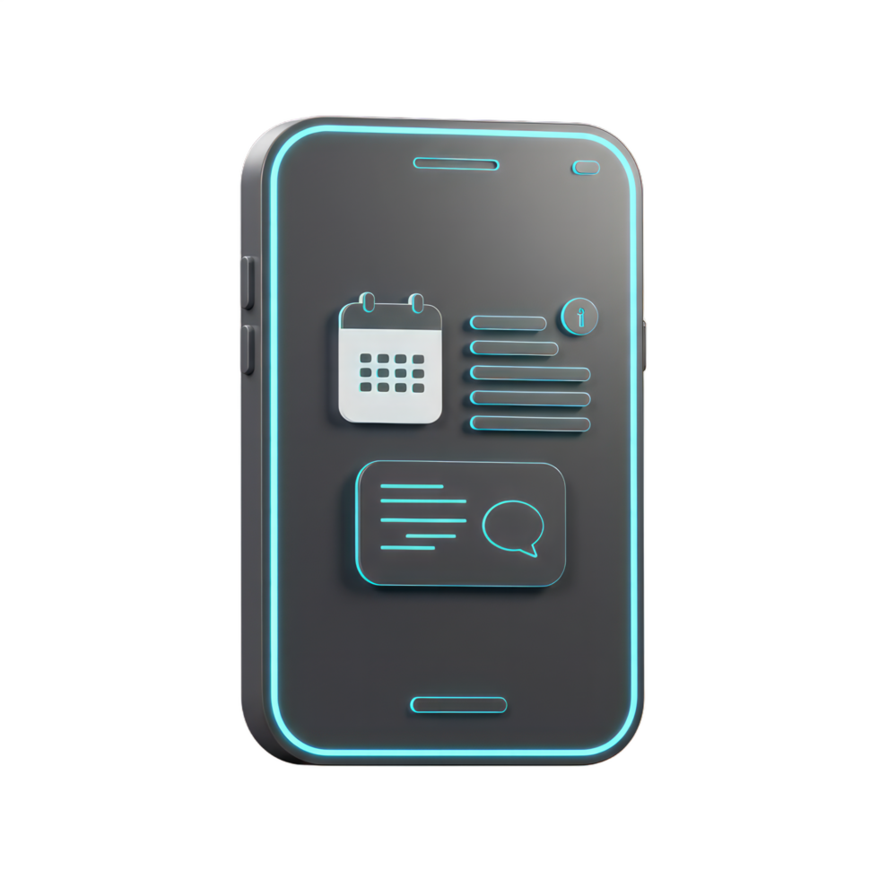 Modern Smartphone Interface Design 3D Render App Icons Calendar Messaging Schedule Digital Technology png