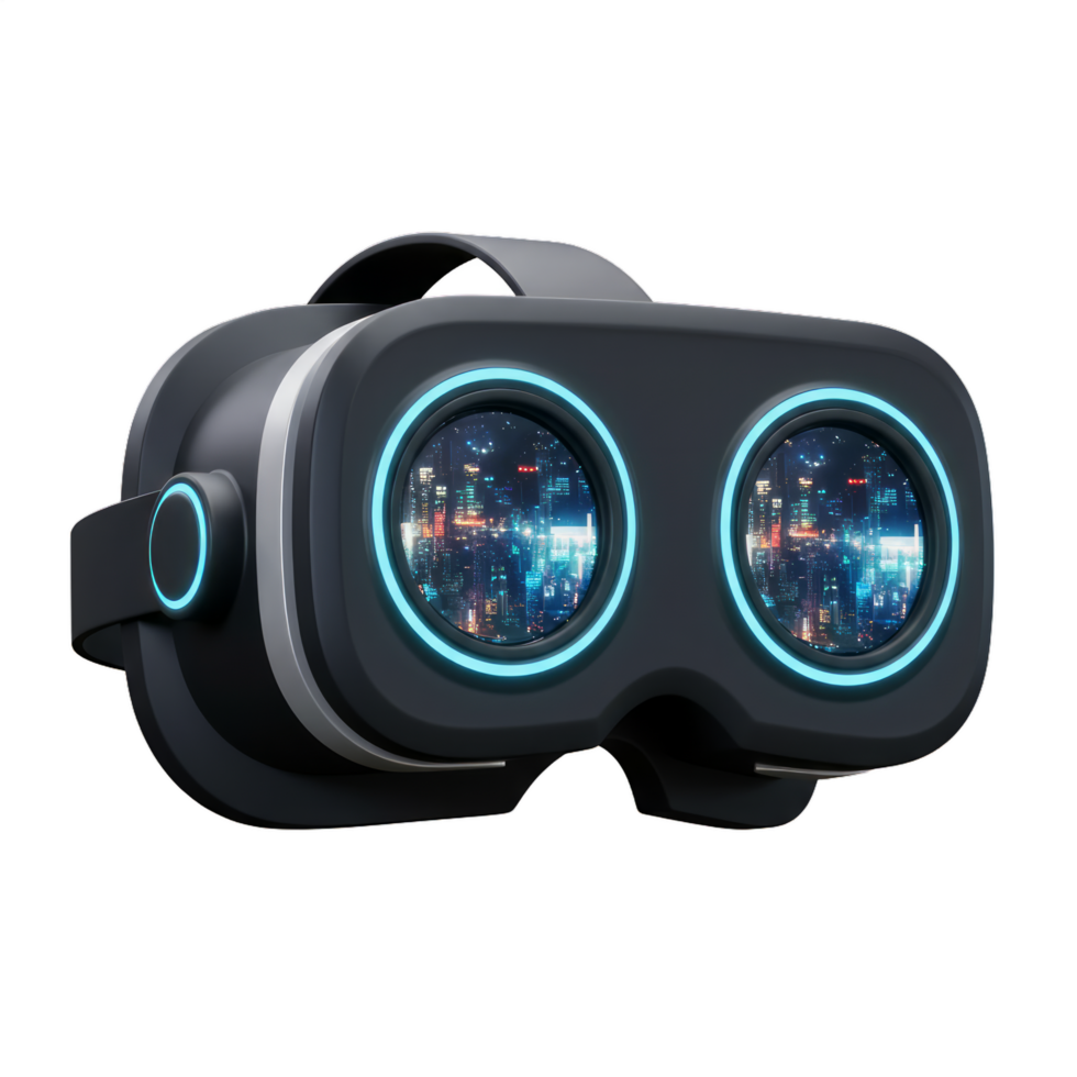 Exploring Futuristic Cityscapes with Cutting-Edge Virtual Reality Headset Technology png