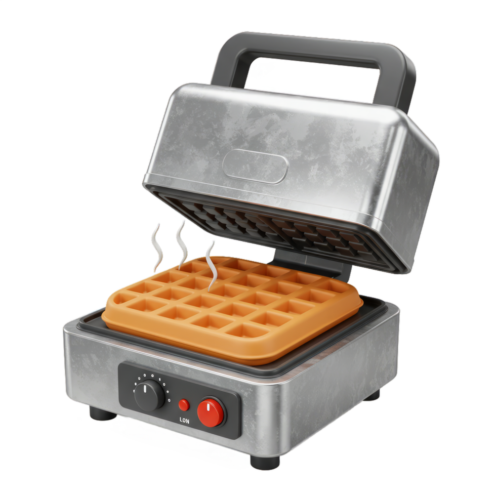 Delicious Golden Brown Waffles Emerging from a Vintage Waffle Maker png