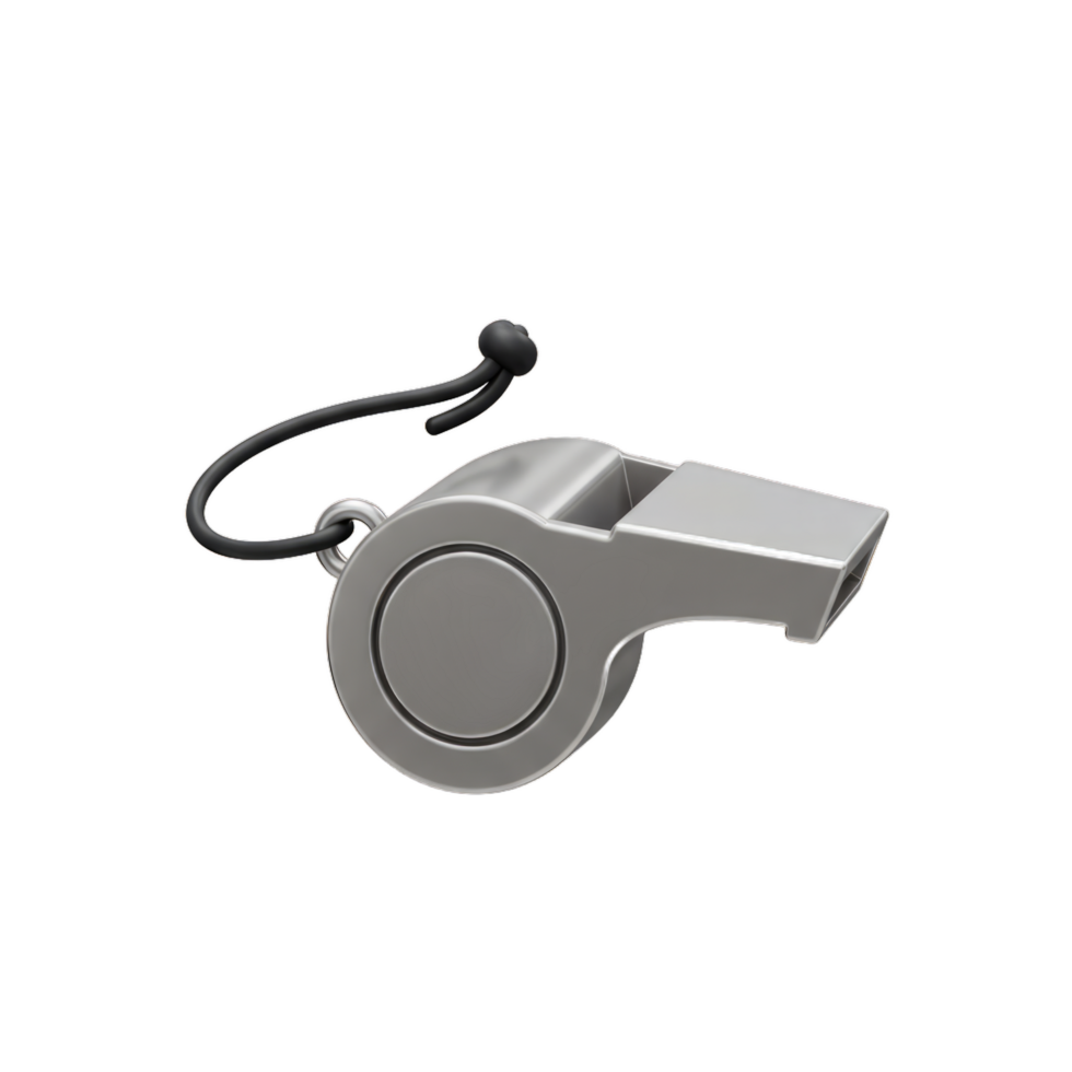 A Detailed 3D Render of a Silver Whistle with Black Lanyard, a Classic Sports Referee Tool png