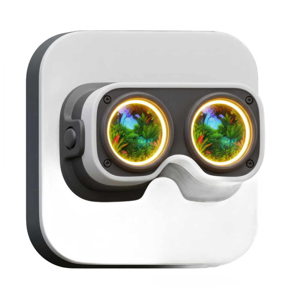 Virtual Reality Headset Showing Lush Tropical Paradise Immersive 3D Experience Technology png