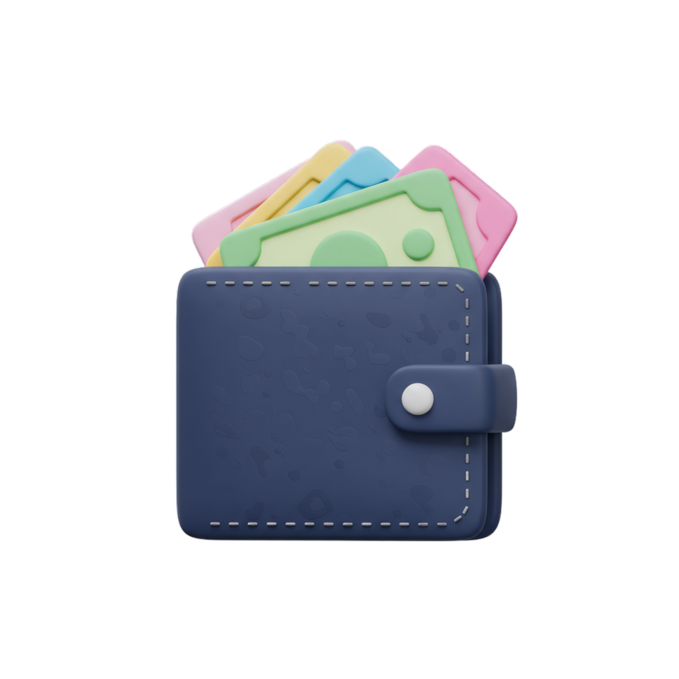 Colorful 3D Render of a Wallet Overflowing with Cash, Illustrating Financial Abundance and Prosperity png
