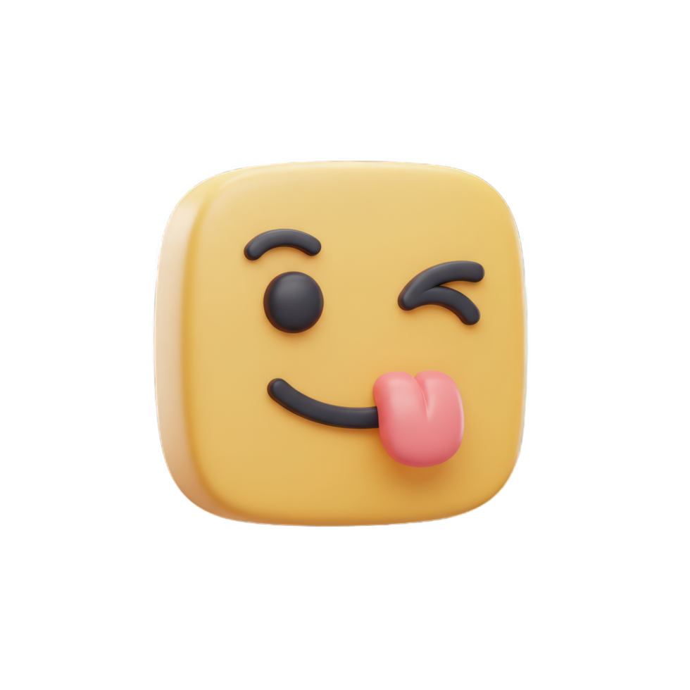 Playful 3D Render of a Winking and Tongue Sticking Out Emoji, Cute Digital Art png