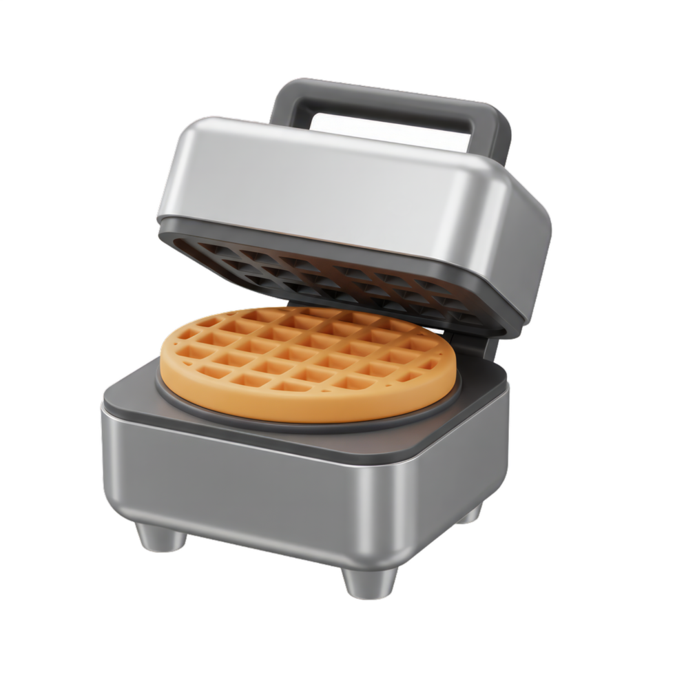 Mini Waffle Maker with Golden Brown Waffle Freshly Made Delicious Breakfast Treat Kitchen Appliance png