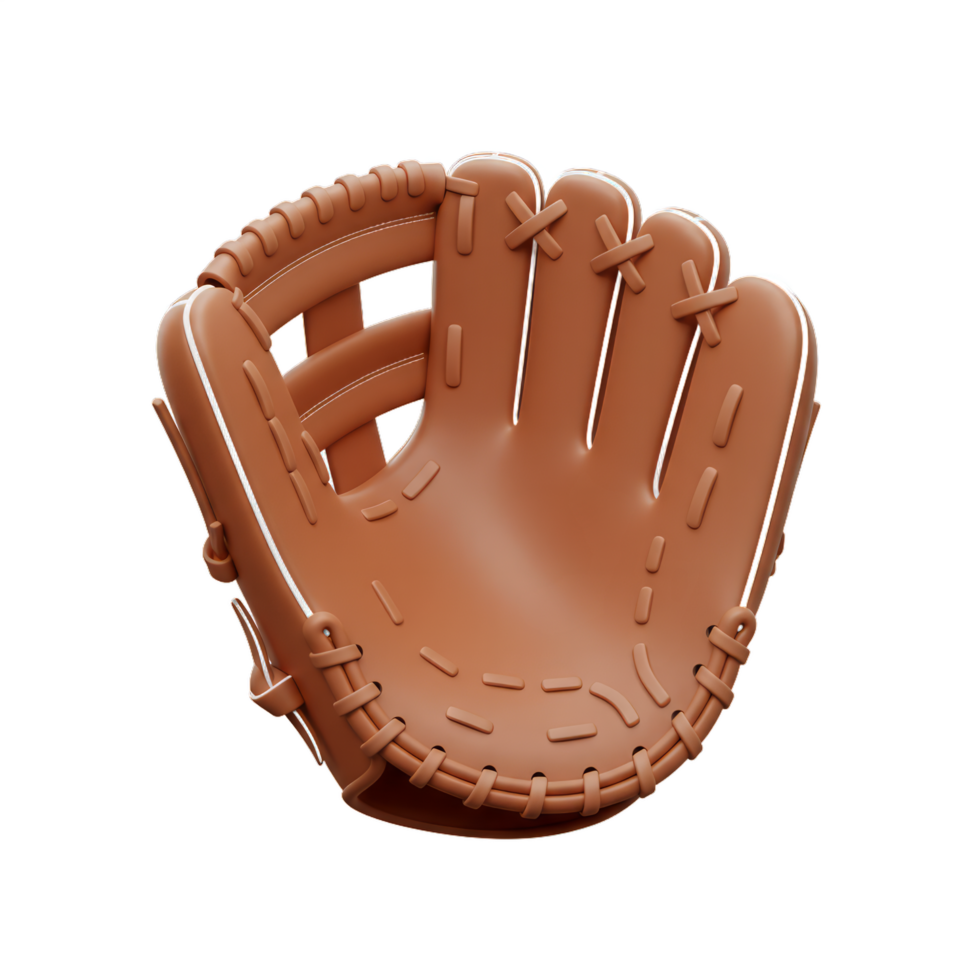 High-Quality Render of a Brown Baseball Glove, Detailed Stitching and Texture, Ideal for Sports Equipment or Game Day Graphics png