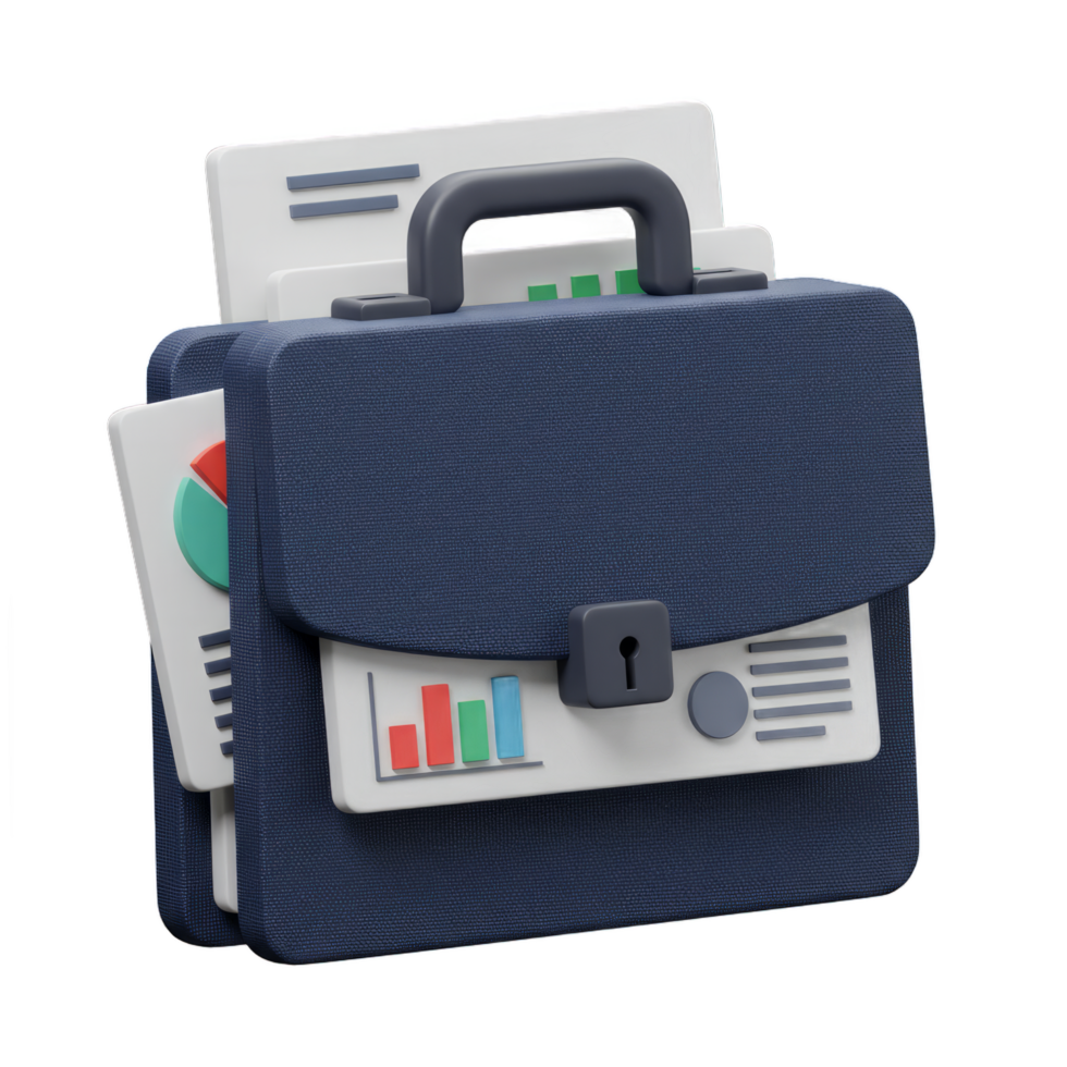3D Render of a Business Briefcase Filled with Important Documents and Charts for Business Success png