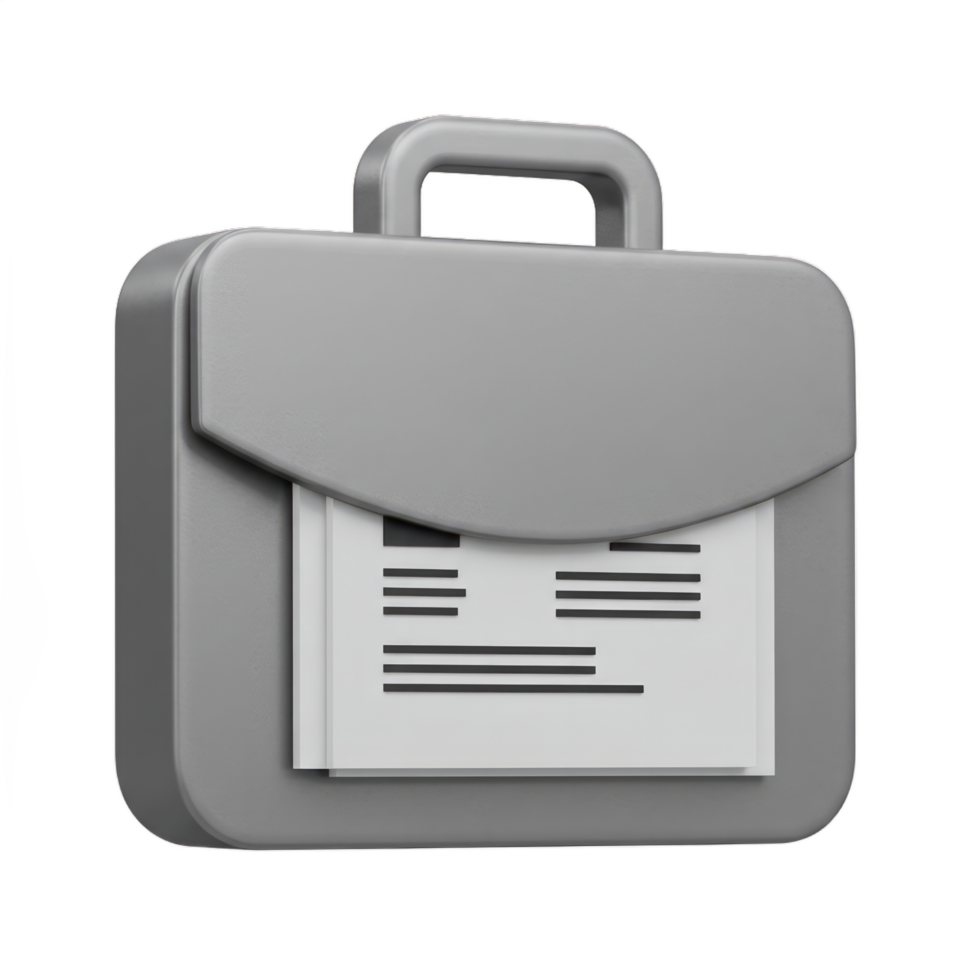 3D Render of a Grey Briefcase with Documents Inside, Business Portfolio, Office Supplies, Professional Work, Data Storage, Digital Asset, File Management png