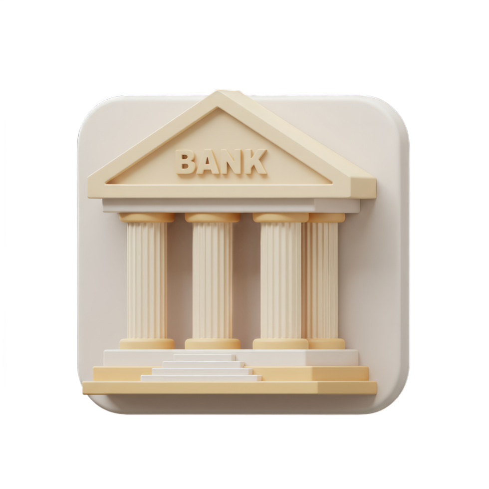 3D Render of a Classical Bank Building Icon App Design Beige Tones png