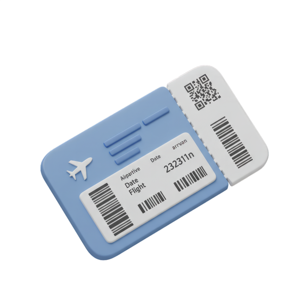 3D Render of a Realistic Airplane Boarding Pass Ticket with QR Code for Travel and Flight Booking png