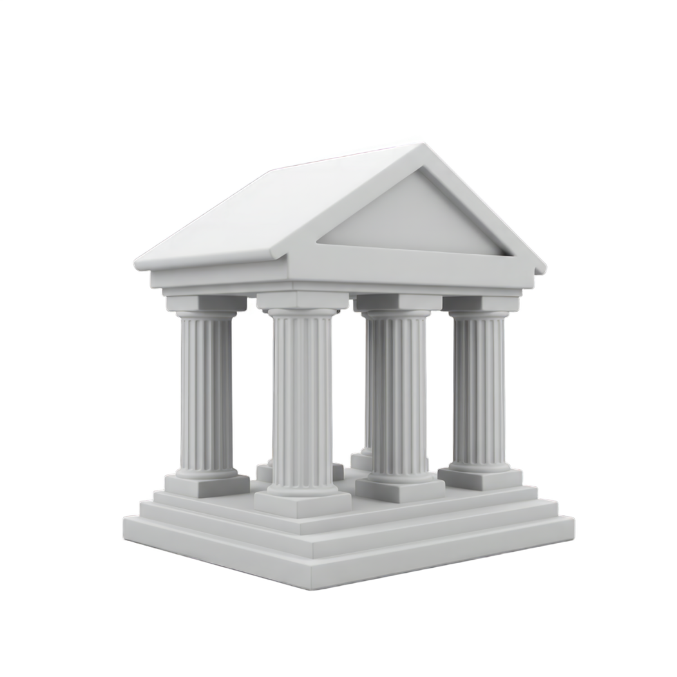 uma 3d render do uma clássico grego têmpora modelo arquitetônico Projeto com quatro colunas e frontão png