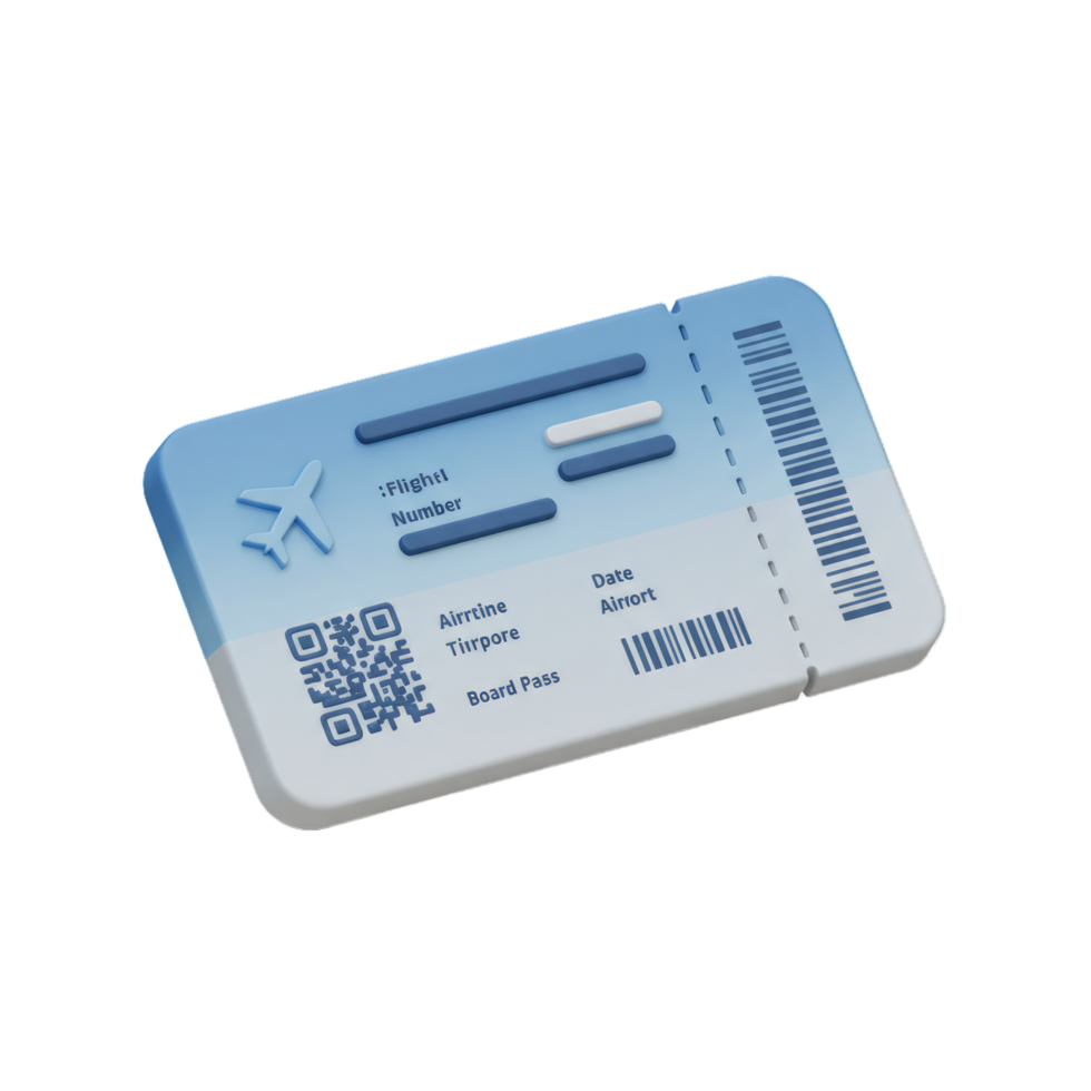 3D Render of a Modern Airplane Boarding Pass Ticket for Travel and Flight Booking png