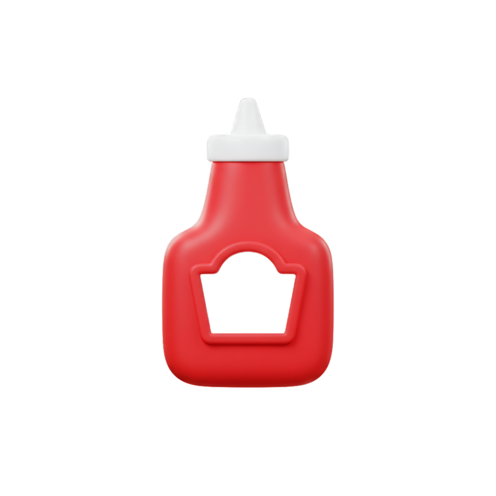3D Render of a Red Ketchup Bottle with White Cap A Detailed illustration of condiment packaging design, ideal for fast food or restaurant branding. png