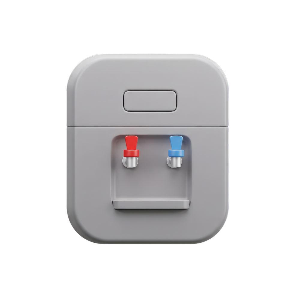 Modern Gray Water Cooler Dispenser with Red and Blue Taps, Office Hydration Solution png